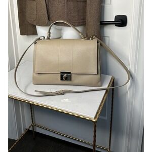 Versace Collection Top Handle Grainy Calf Leather Taupe Beige  Bag